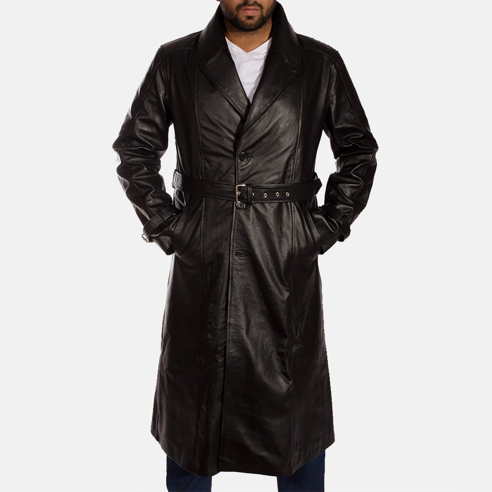 Hooligan Black Leather Trench Coat - Image 2