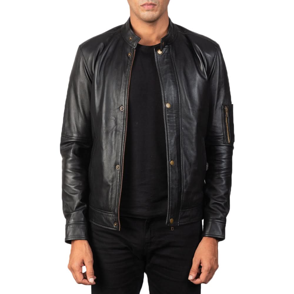 Tea House Black Leather Biker Jacket - Image 3