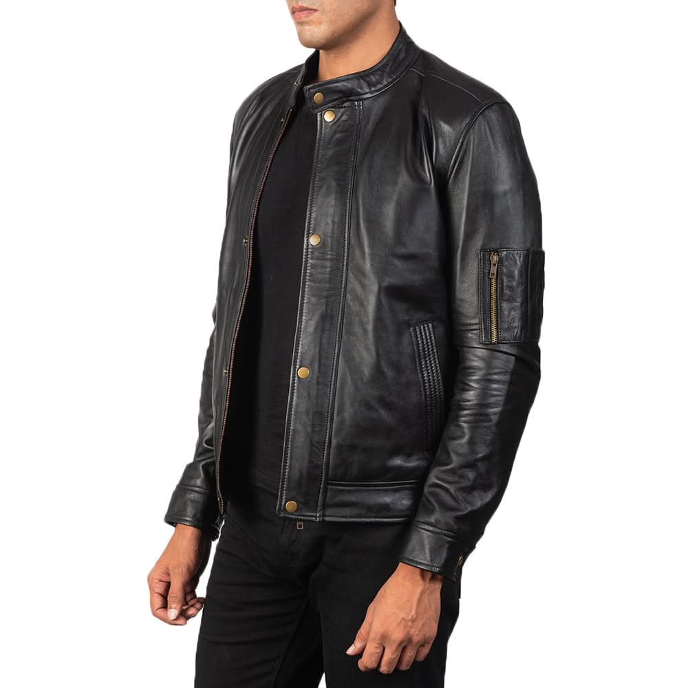 Tea House Black Leather Biker Jacket - Image 4