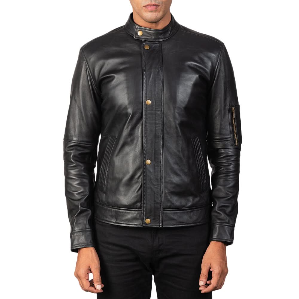 Tea House Black Leather Biker Jacket - Image 5