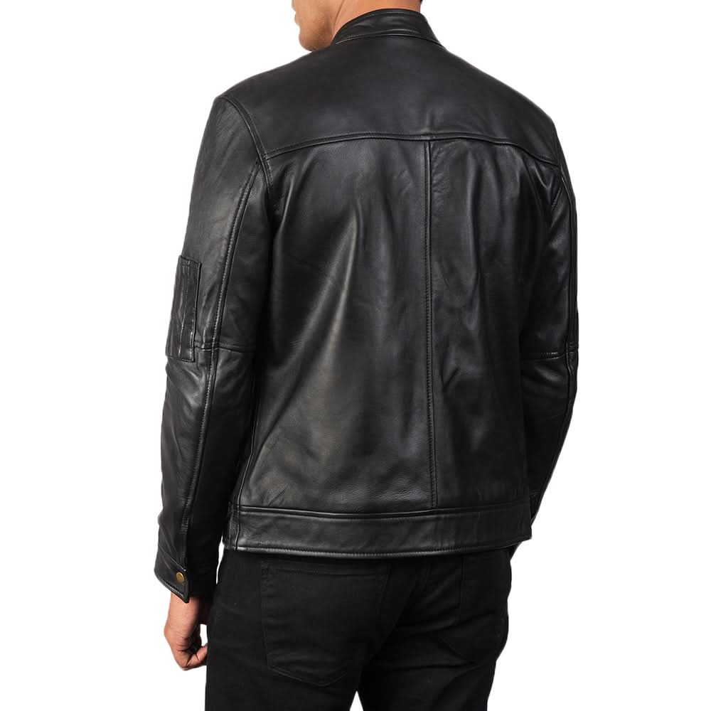 Tea House Black Leather Biker Jacket - Image 6