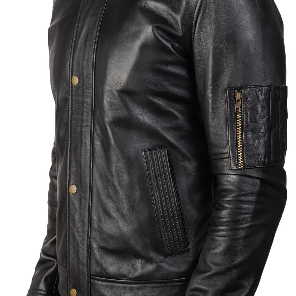 Tea House Black Leather Biker Jacket - Image 7