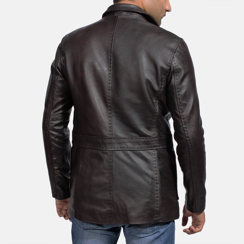 Wine Black Leather Blazer - Image 3
