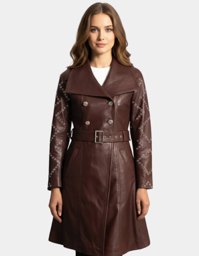 Missoni Maroon Leather Trench Coat - Leather Clan