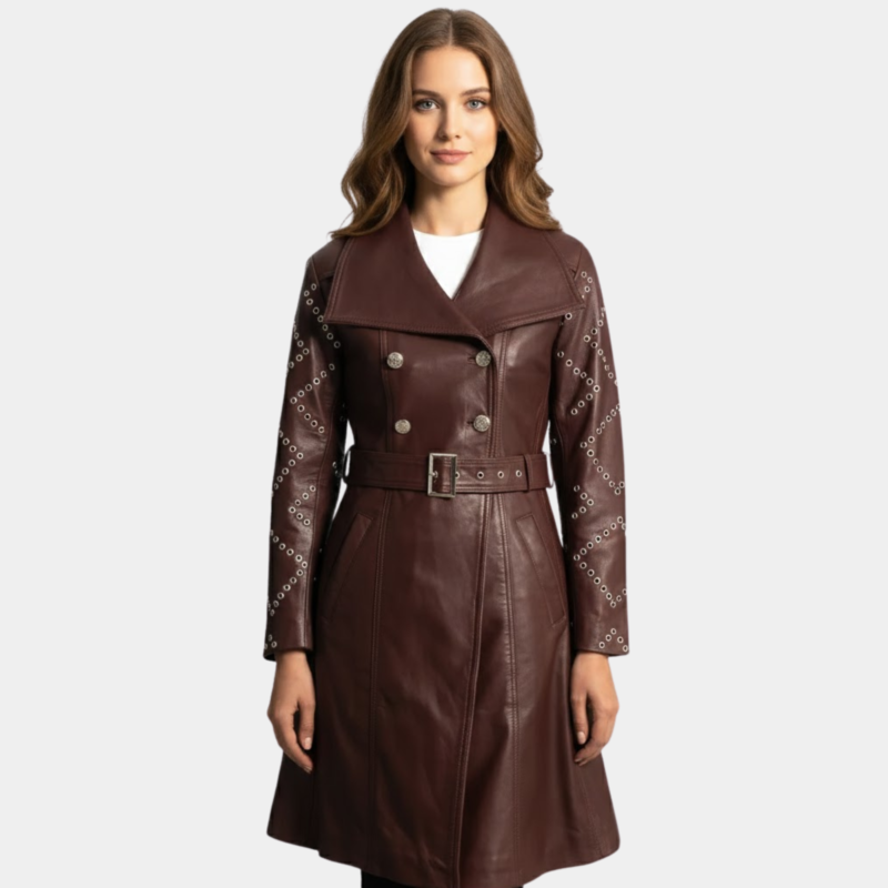 Missoni Maroon Leather Trench Coat - Leather Clan
