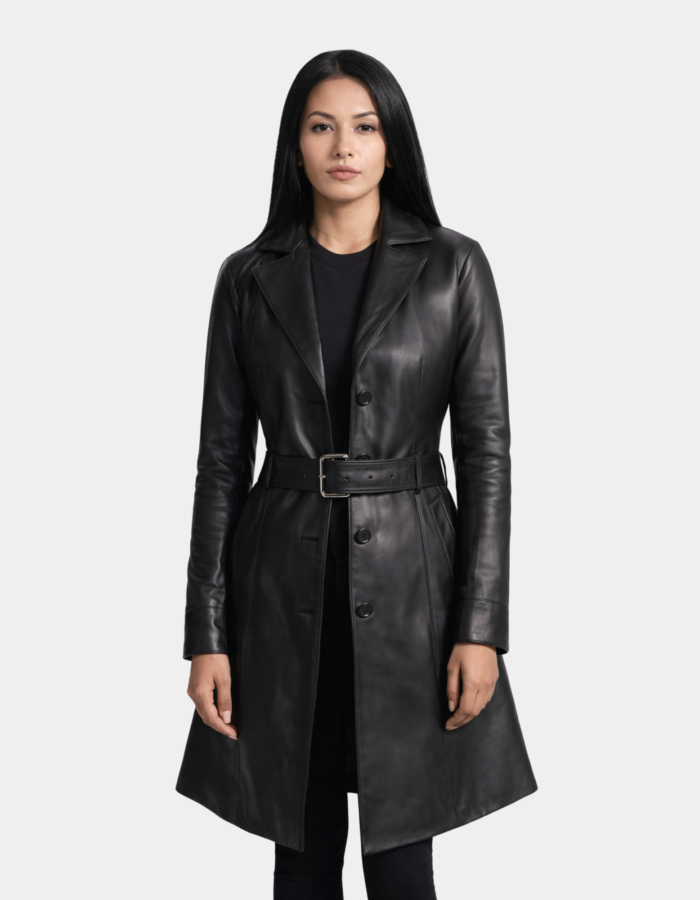 Moonlight Black Leather Trench Coat - Leather Clan
