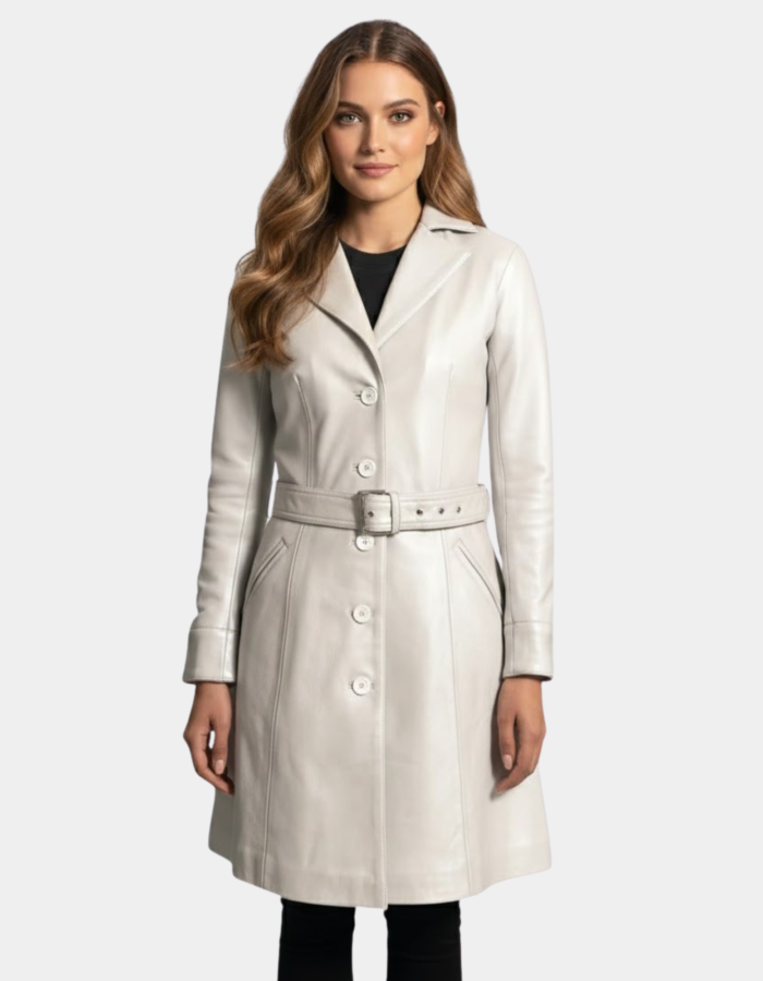 Moonlight Silver Leather Trench Coat - Leather Clan