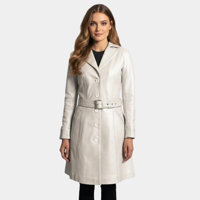 Moonlight Silver Leather Trench Coat - Leather Clan