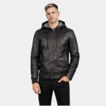 Nintenzo Brown Hooded Leather Bomber Jacket