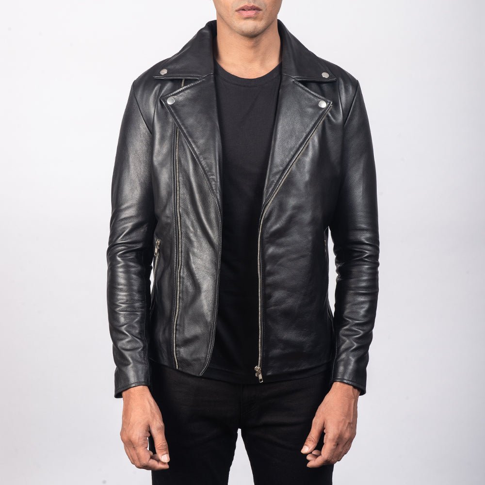 Noah Black Leather Biker Jacket - Image 1