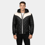 Norman Black Hooded Bomber Leather Puffer Jacket