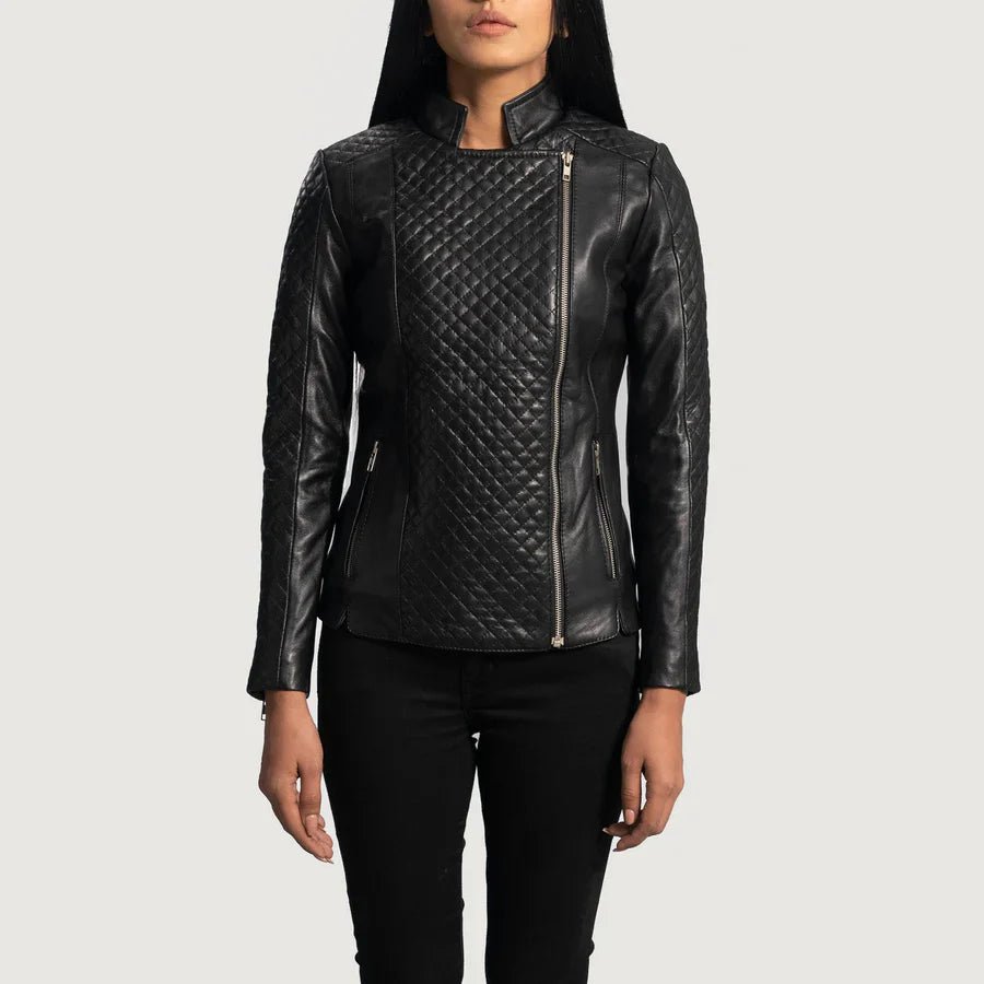 Orient Grain Quilted Black Leather Biker Jacket - Image 4
