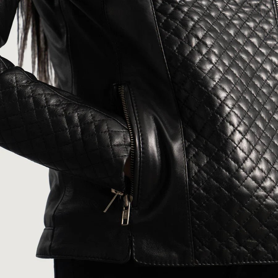 Orient Grain Quilted Black Leather Biker Jacket - Image 5