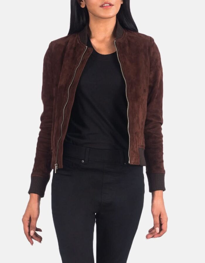 Bliss Brown Suede Bomber Jacket - Leather Clan