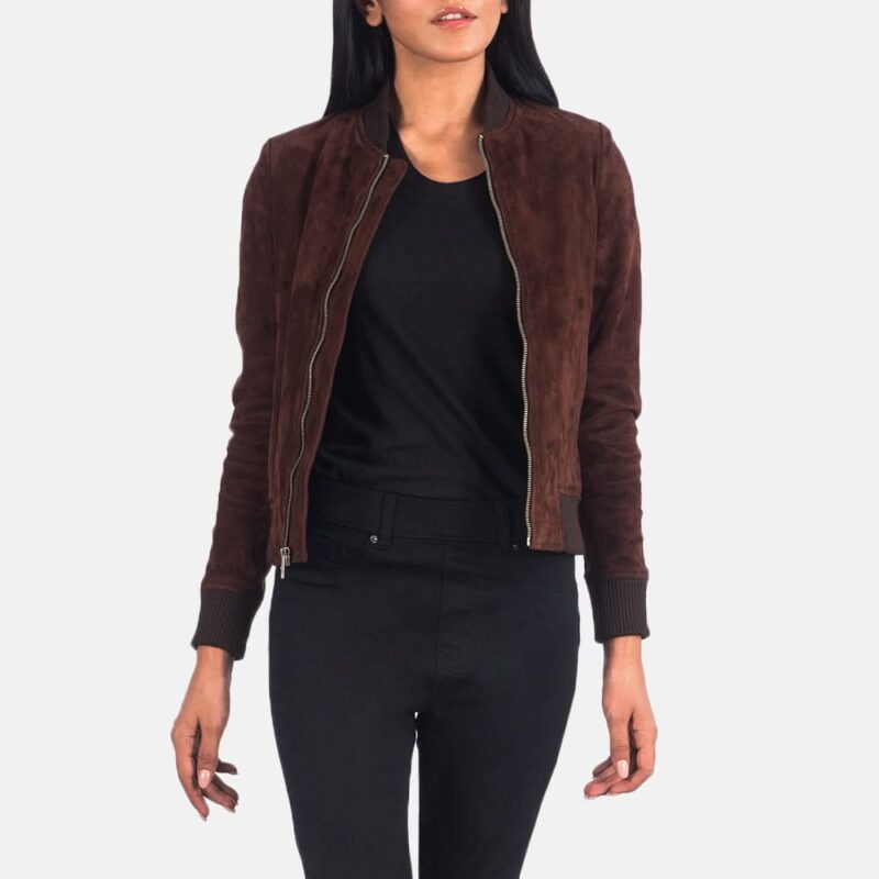 Bliss Brown Suede Bomber Jacket - Leather Clan