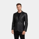 Polyester Lining Black Leather Blazer