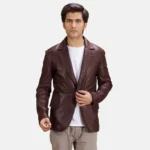 Radaron Quilted Maroon Leather Blazer