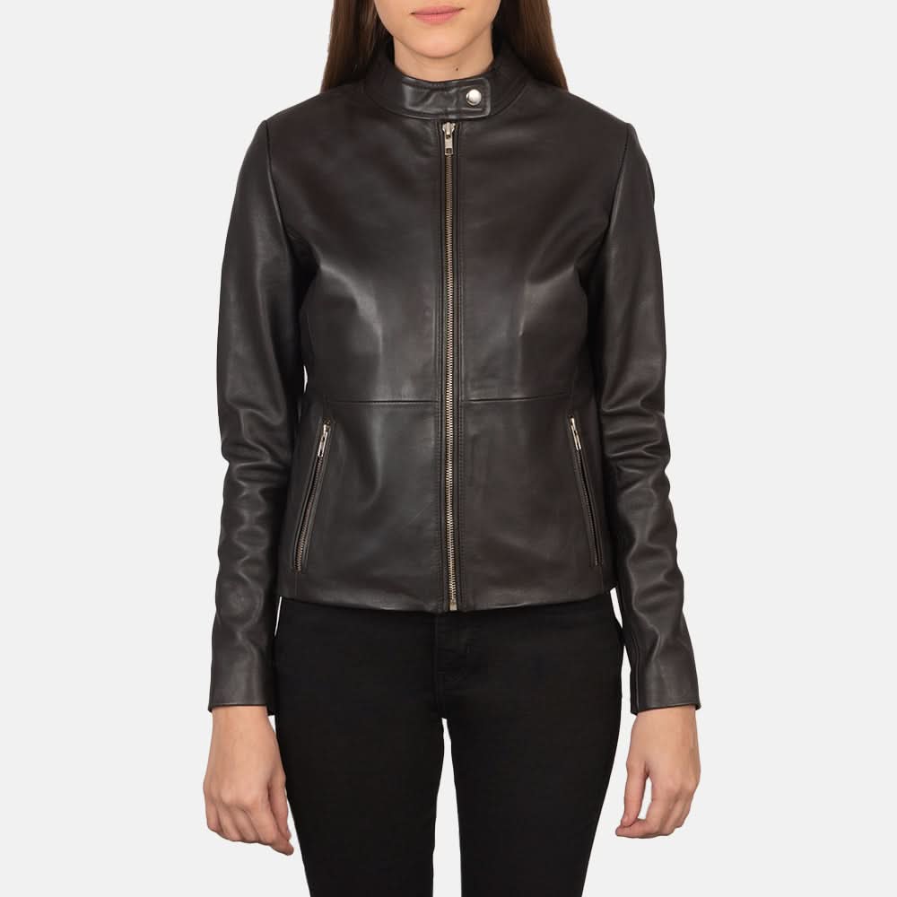 Rave Brown Leather Biker Jacket - Leather Clan