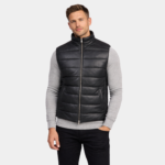 Reeves Black Leather Puffer Vest