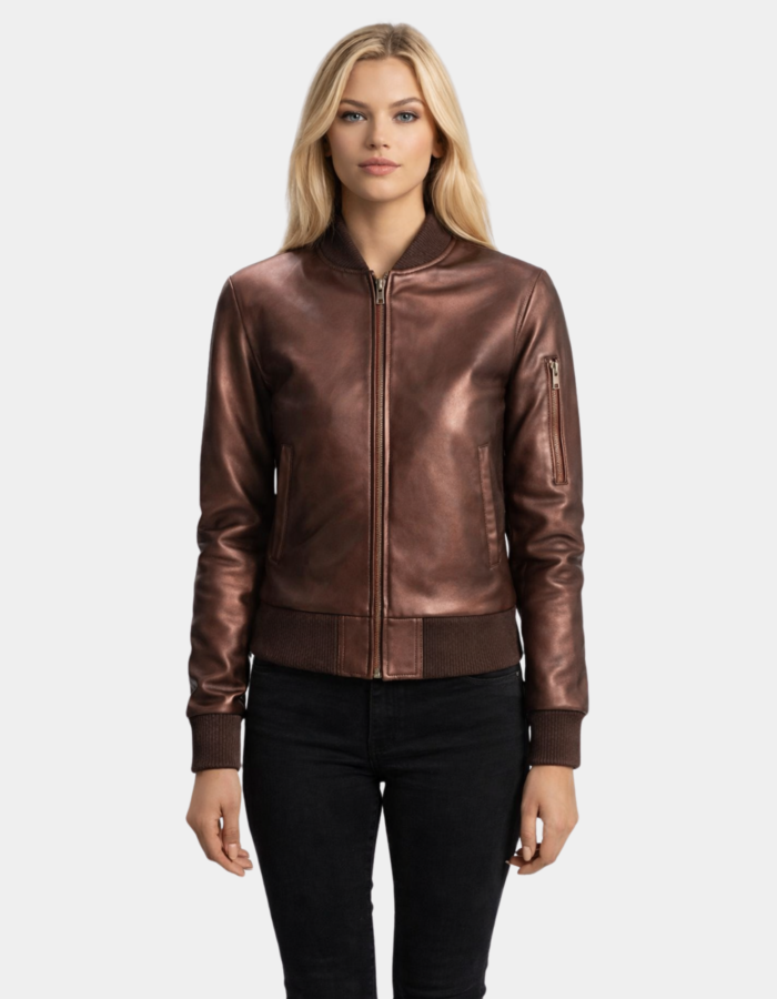 Reida Maroon Leather Bomber Jacket - Leather Clan