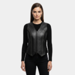 Celeste Rhinestone Black Leather Vest