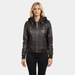 Rosalie Brown Hooded Leather Bomber Jacket