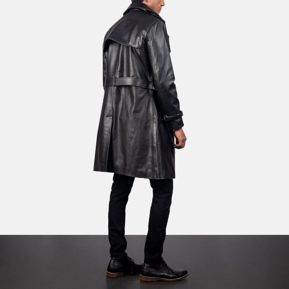 Royson Black Leather Duster Coat - Image 3