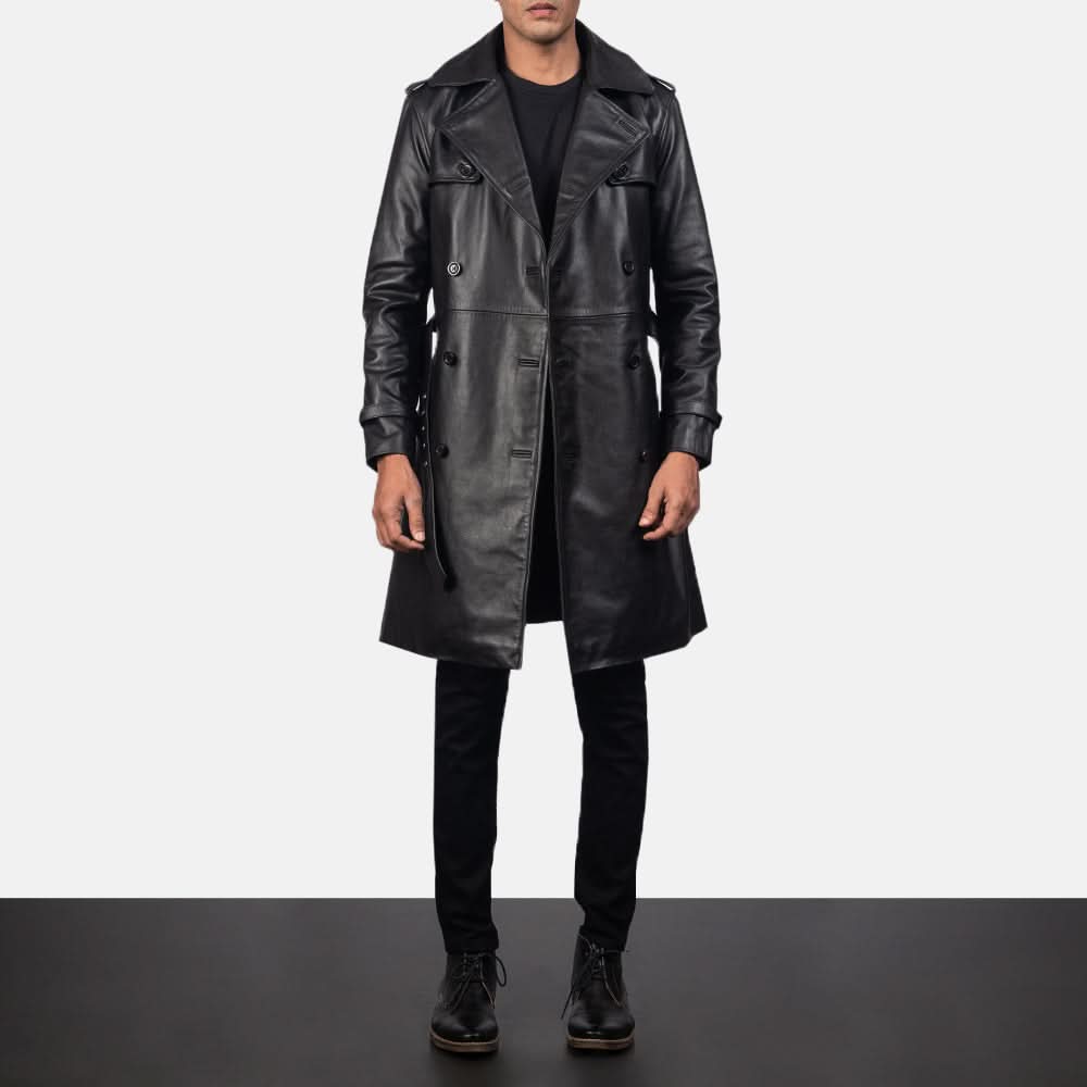 Royson Black Leather Duster Coat - Image 6