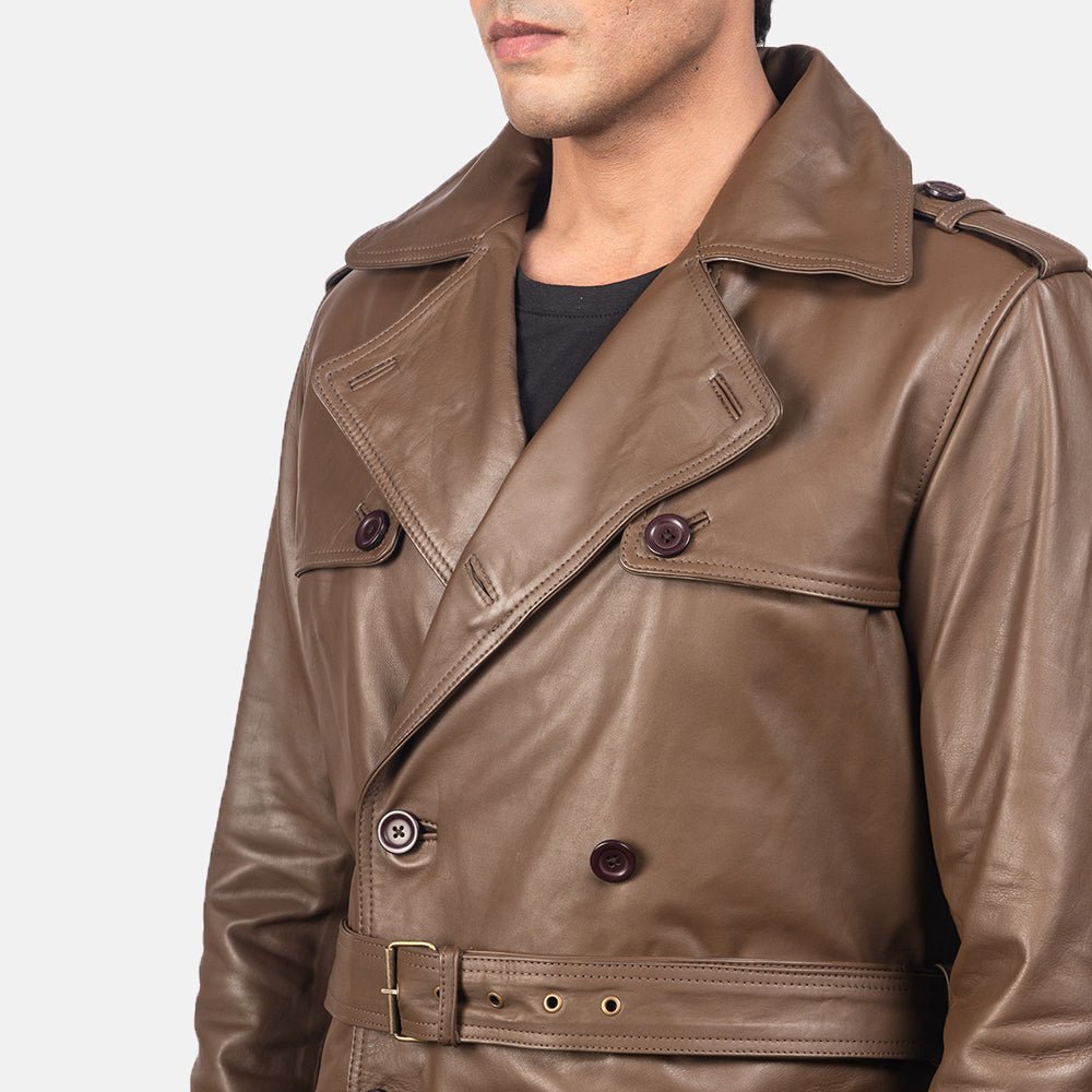 Royson Brown Leather Duster Coat - Image 5