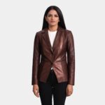 Ruby Metallic Maroon Leather Blazer - Leather Clan