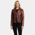 Rumy Maroon Leather Biker Jacket - Leather Clan