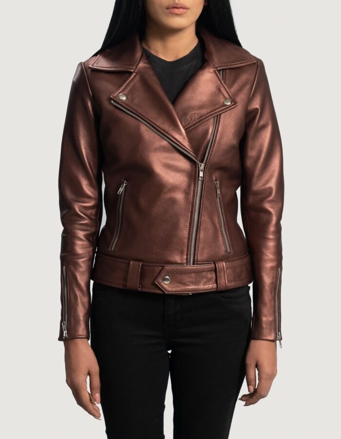 Rumy Maroon Leather Biker Jacket - Leather Clan