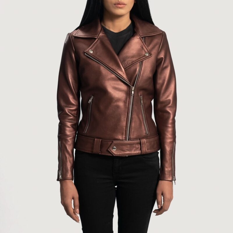 Rumy Maroon Leather Biker Jacket - Leather Clan