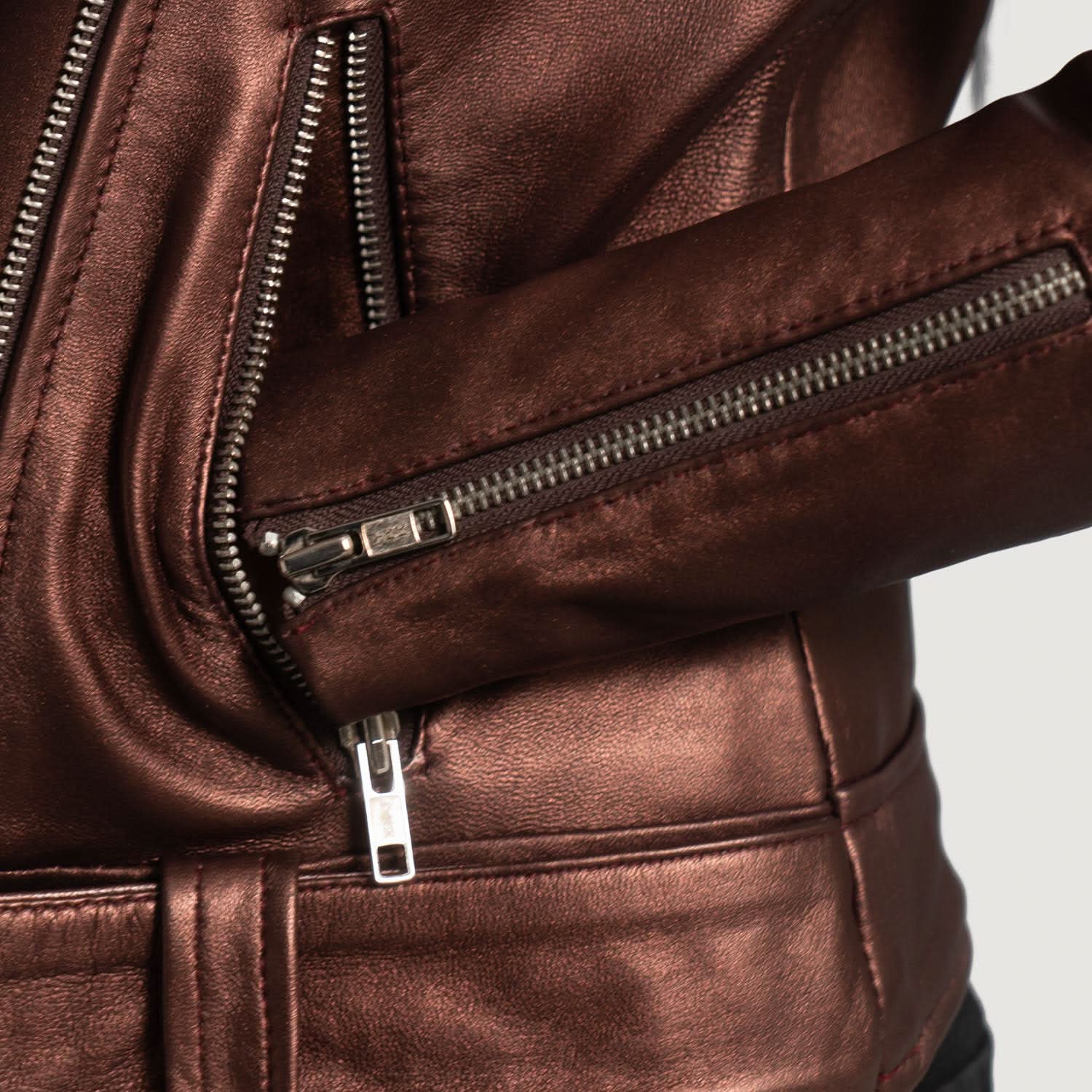 Rumy Maroon Leather Biker Jacket - Leather Clan