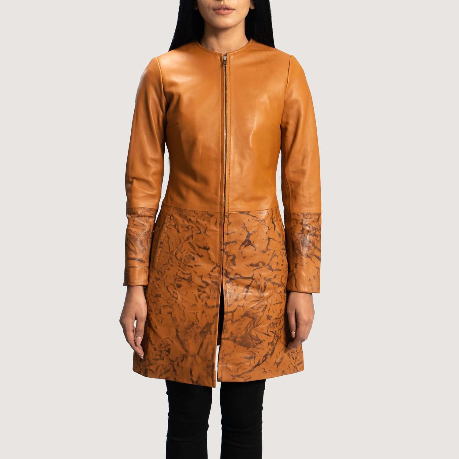 Sandy Tan Dye Leather Coat - Leather Clan