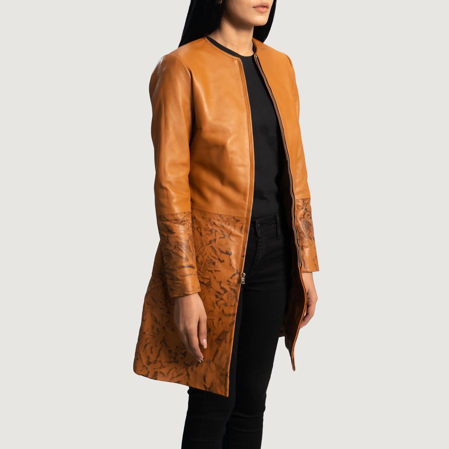 Sandy Tan Dye Leather Coat - Leather Clan