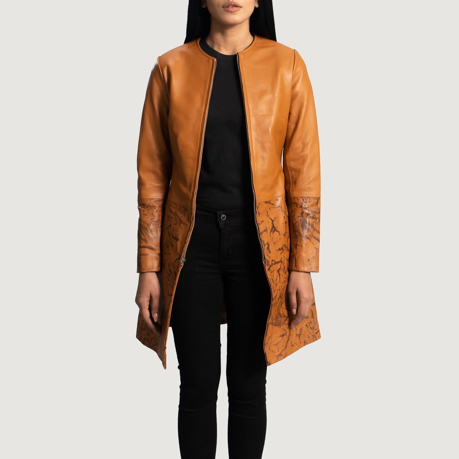 Sandy Tan Dye Leather Coat - Leather Clan