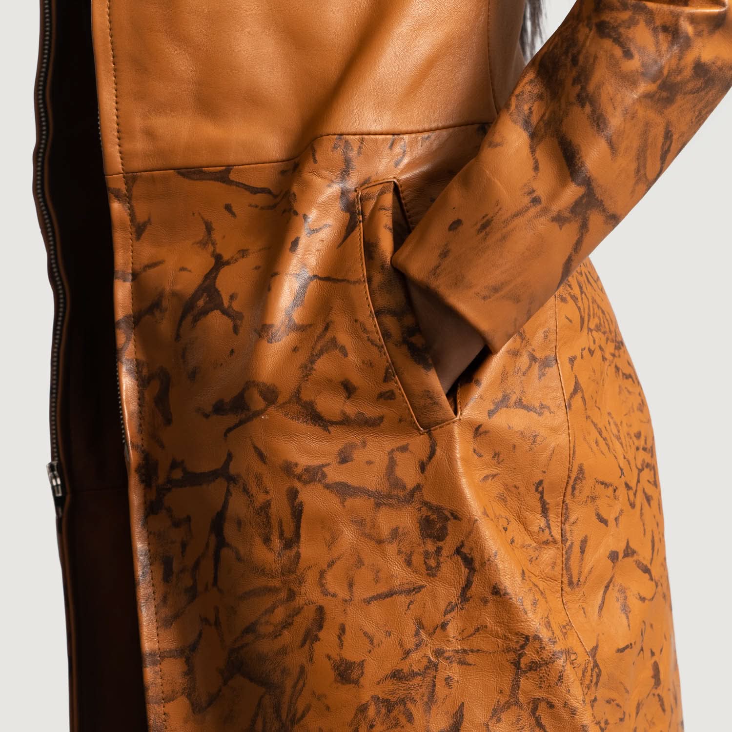 Sandy Tan Dye Leather Coat - Leather Clan