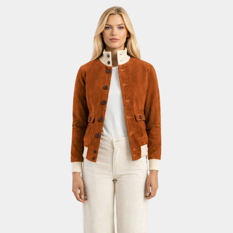 Sasha A1 Brown Suede Bomber Jacket - Leather Clan