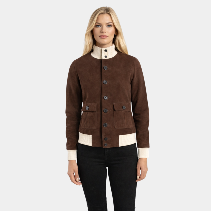 Sasha A1 Mocha Suede Bomber Jacket - Leather Clan