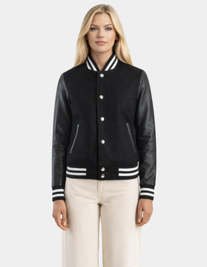 Savant Black Hybrid Varsity Jacket - Leather Clan