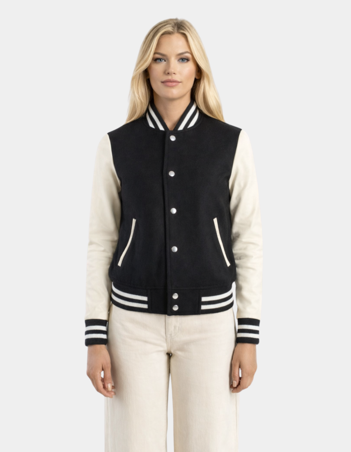 Savant Black & White Hybrid Varsity Jacket - Leather Clan