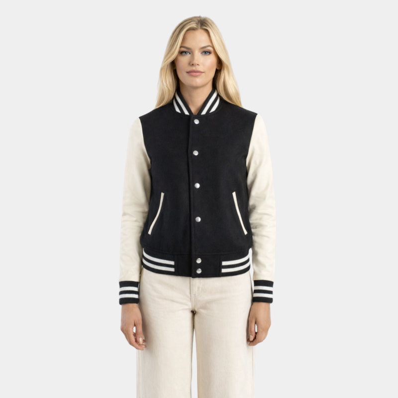 Savant Black & White Hybrid Varsity Jacket - Leather Clan
