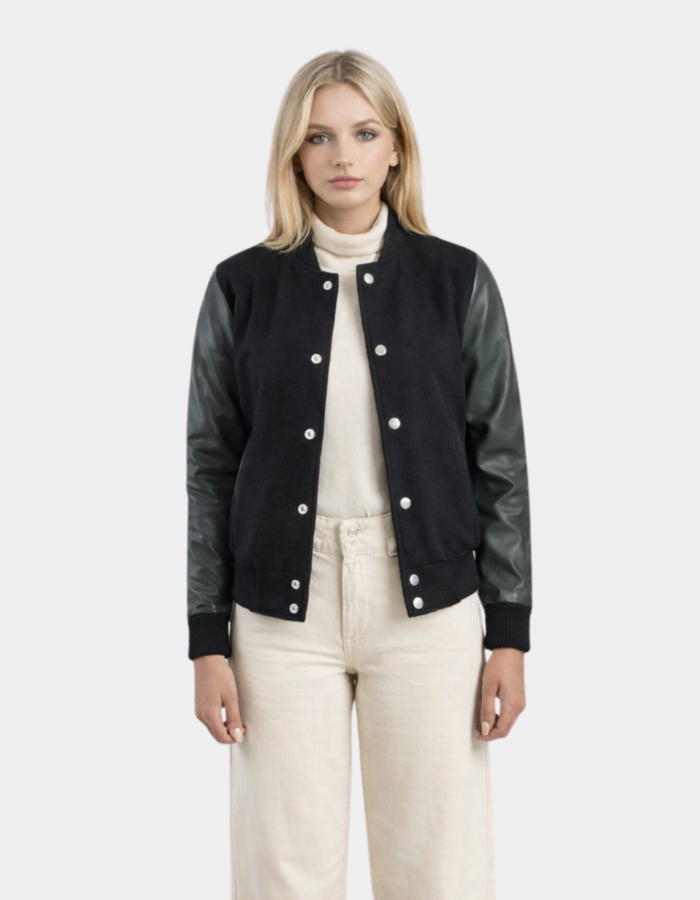 Savant Green & Black Hybrid Varsity Jacket - Leather Clan