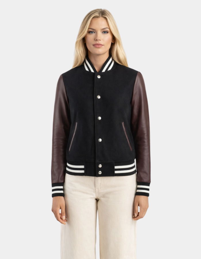 Savant Maroon & Black Hybrid Varsity Jacket - Leather Clan