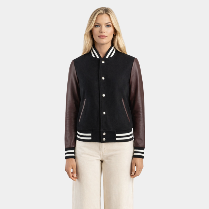 Savant Maroon & Black Hybrid Varsity Jacket - Leather Clan