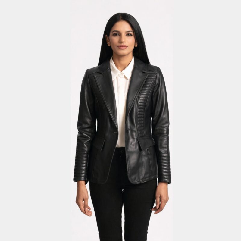 Selina Black Leather Blazer - Leather Clan