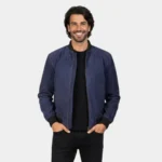 Shane Blue Suede Bomber Jacket