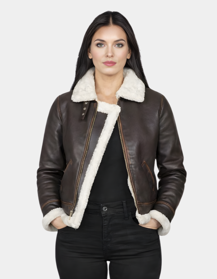 Sherilyn B-3 Brown Leather Bomber Jacket - Leather Clan