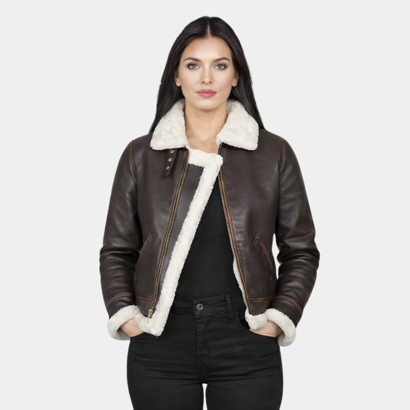 Sherilyn B-3 Brown Leather Bomber Jacket - Leather Clan